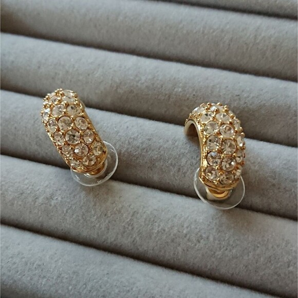 Kenneth Jay Lane Rhodium-Plated & Glass Crystal pierced Half Hoop Earrings - Picture 6 of 8